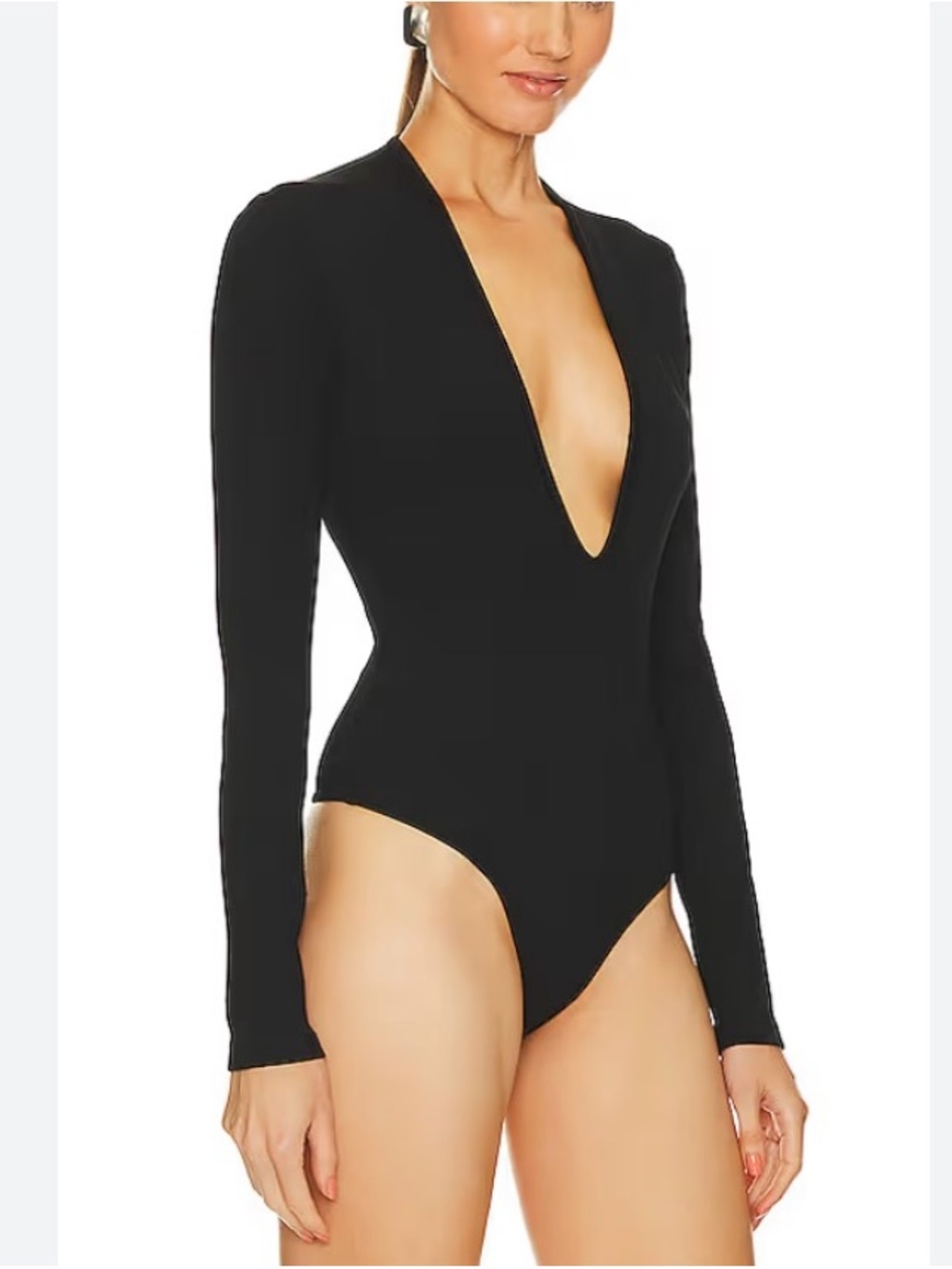 Zara Black Deep Plunge Long Sleeve Bodysuit Sz M